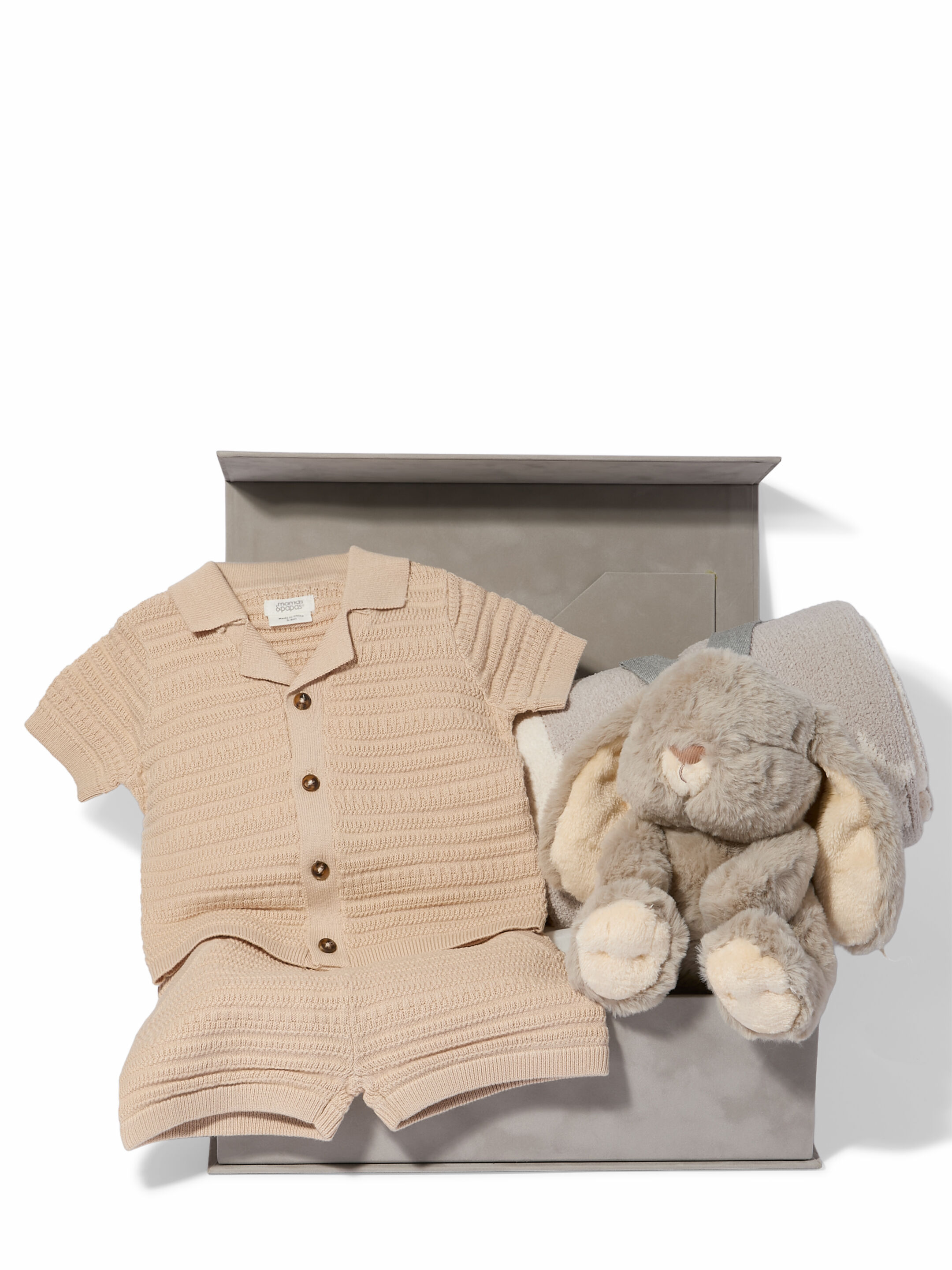 Knitted Polo Shirt & Shorts - 4 Piece Gift Set with Chenille Blanket Neutral image number 1
